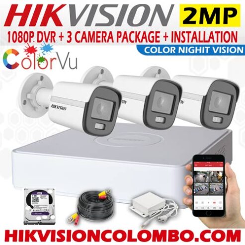 Hikvision full time color CCTV Package Sri Lanka Sale Best Hikvision ColorVU 1080P 3 Camera Package with 4CH Turbo HD DVR System